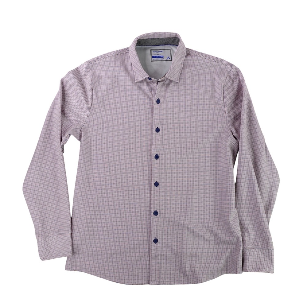 Twillory Performance Shirt Mens Medium Purple Micro Check Athleisure Long Sleeve